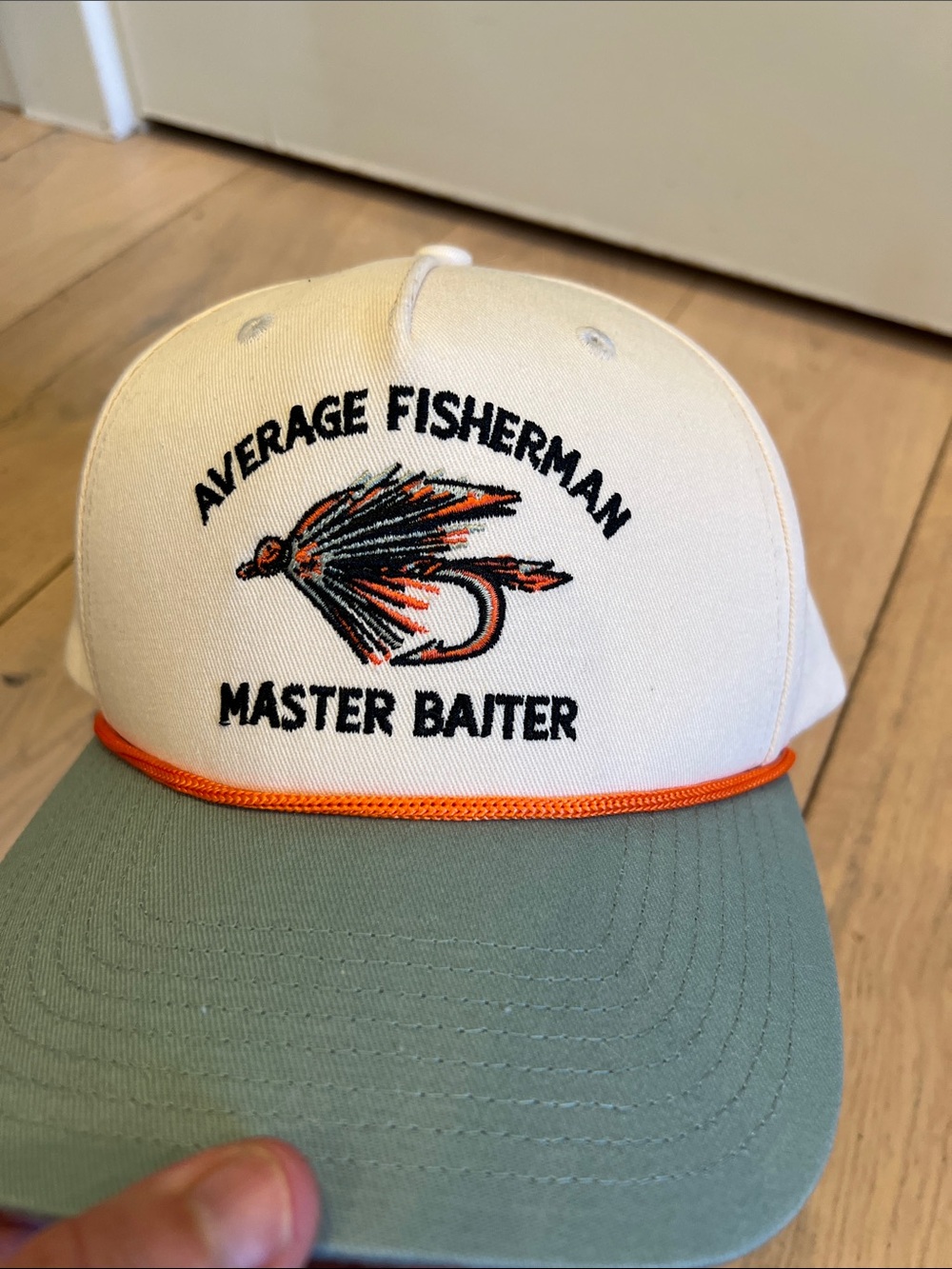 Average Fisherman Master Baiter Patch Cap - Cream & Olive with Orange Trim